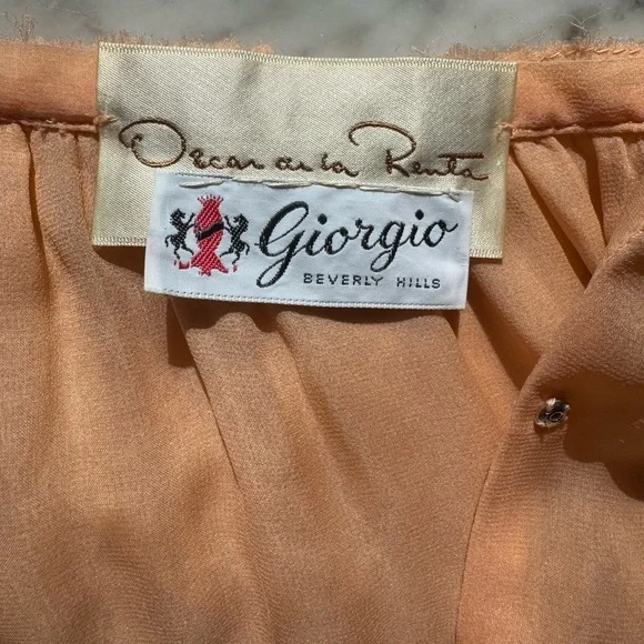 Vintage 1970s Oscar de la Renta apricot silk ruffle dress - Picture 8 of 10